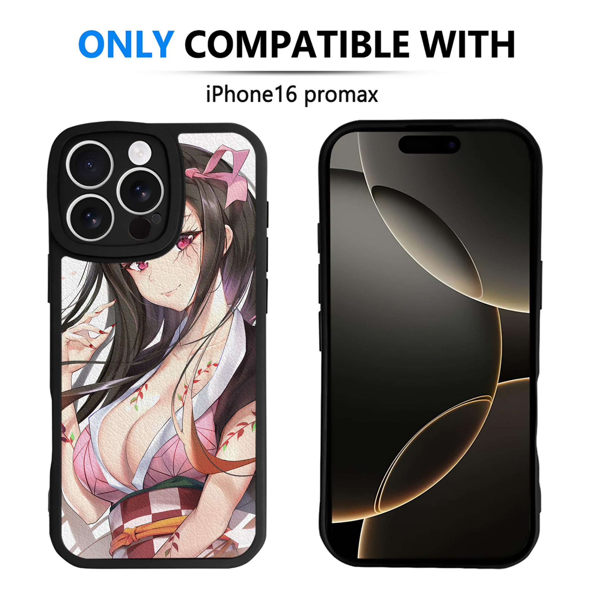 （画像用） 鬼滅の刃（きめつのやいば）竈門 禰󠄀豆子／かまど ねずこ Kamado Nezuko 【iPhone 16シリーズ対応】シリコンスマホケース（レザー調） 材質：シリコン